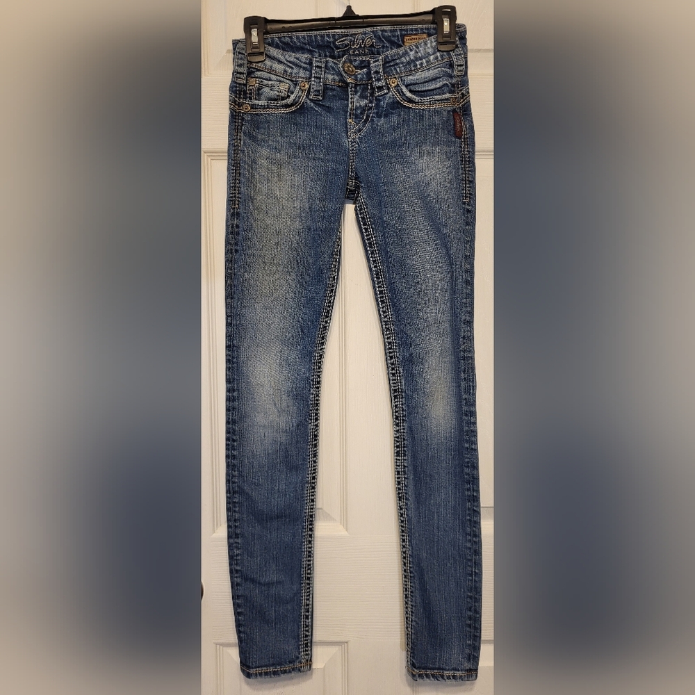 Silver Camden Rose Junior Girls Skinny Low Rise Blue Jeans 24x31